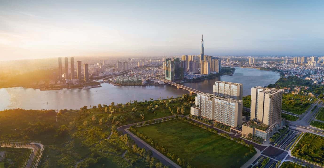 Dự án The River với ba toà tháp nhìn sang phía trung tâm.
