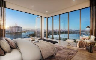 Phối cảnh tầm nhìn ngoạn mục hướng sông và trung tâm thành phố, nhìn từ căn hộ The River Thu Thiem.