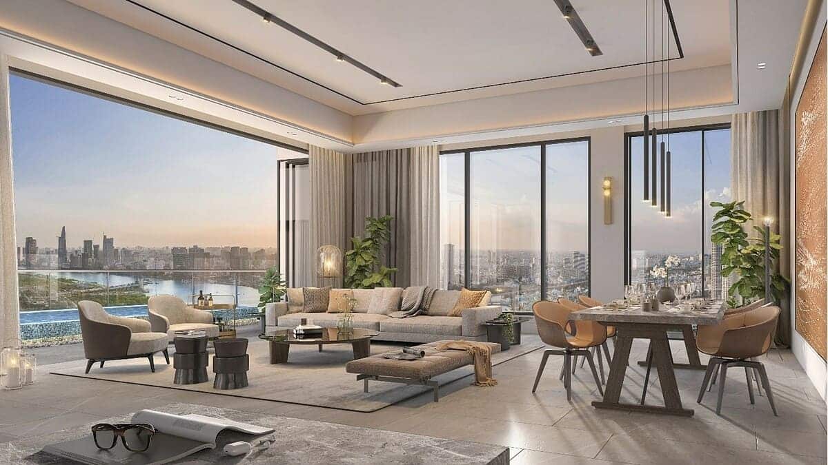 Từ penthouse The River Thu Thiem, cư dân có thể ngắm nhìn toàn cảnh ra sông Sài Gòn.