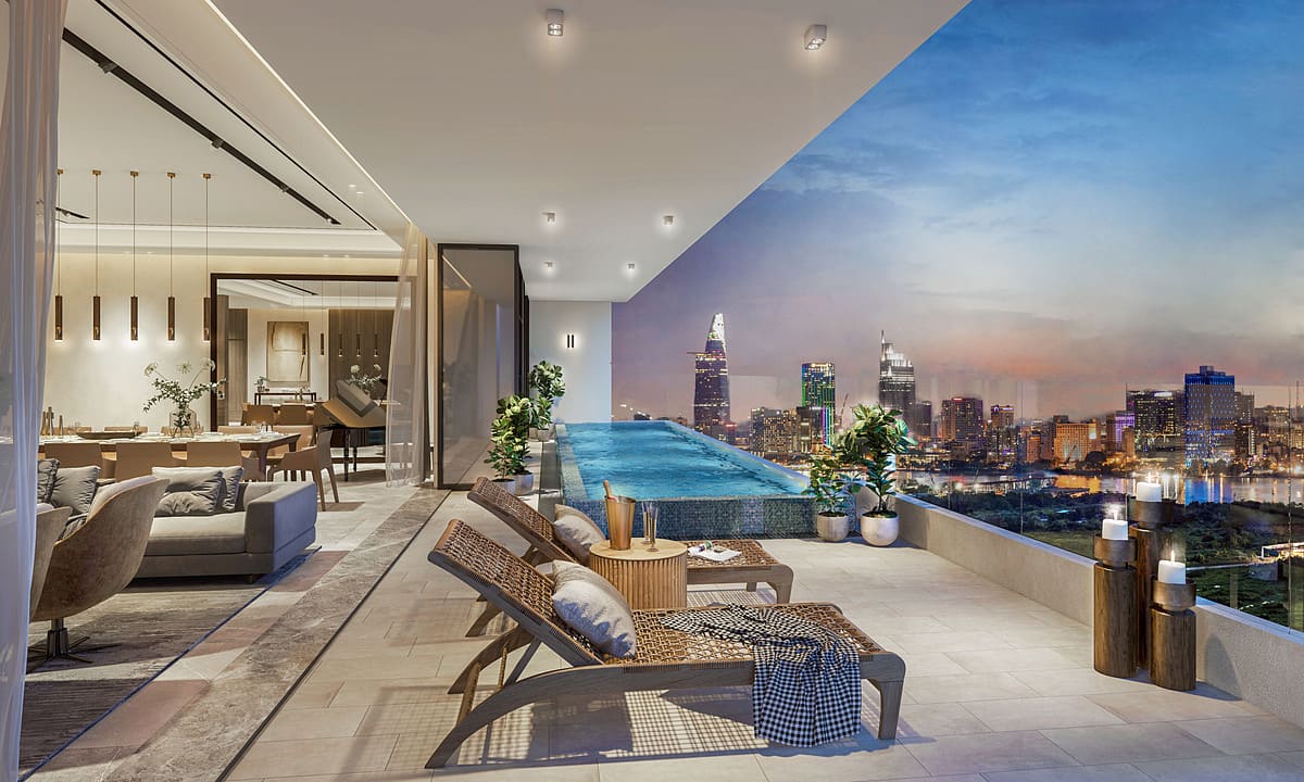 Mỗi căn Pool Villa đều có hồ bơi nằm ngay bên ngoài bức tường kính, tầm nhìn ra đường chân trời.