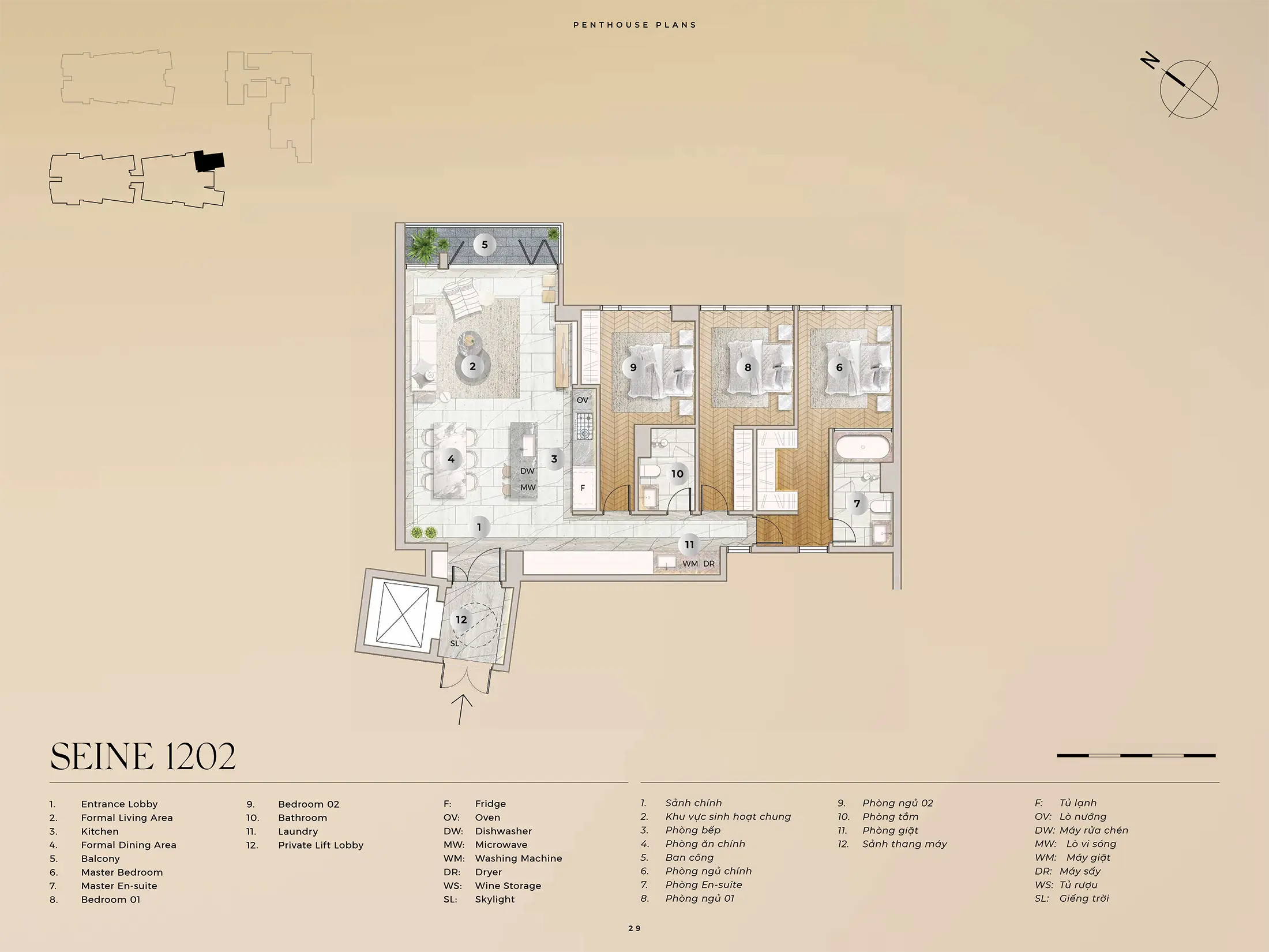 Layout căn hộ Penthouse SEINE 1202, Diện tích 151,62m2 dự án The River Thủ Thiêm