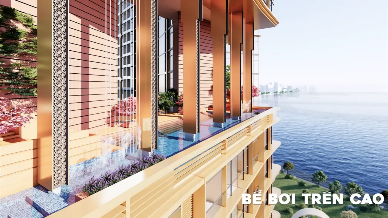 Bể bơi trên cao của khu đô thị Charmora City, một không gian sống sang trọng bên bờ sông.